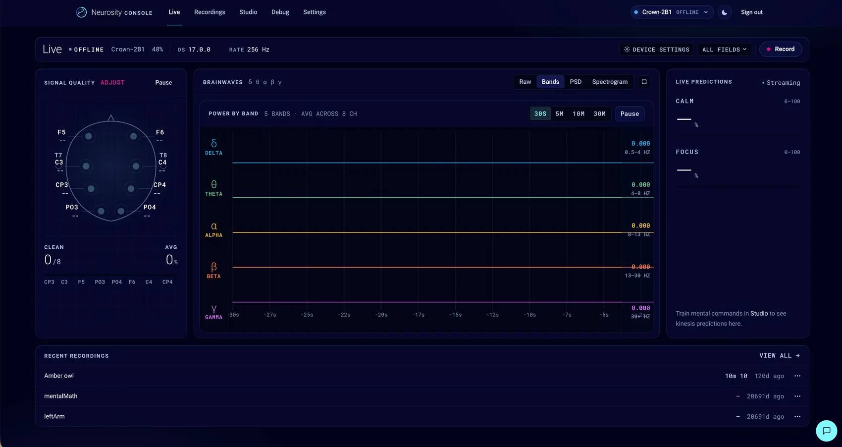 The Neurosity Console live view