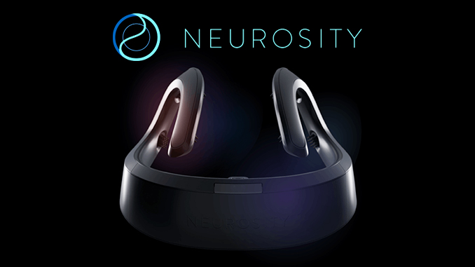 The Neurosity Crown, a matte black headband with a curved band across the forehead and arms reaching over the head.