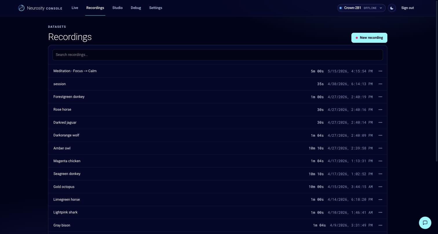 The recordings list